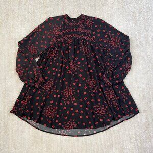 Free People Flowers in Her Hair Floral Long Sleeve Boho Tunic Blouse Top M